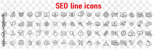 Website stats, Target and Increase sales signs. Seo line icons. Traffic management, social network and seo optimization icons. Gear wheel, Search engine and increase mobile sales. Vector