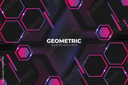 Futuristic Abstract Geometric Hexagon Purple and Pink Background Glow In The Dark