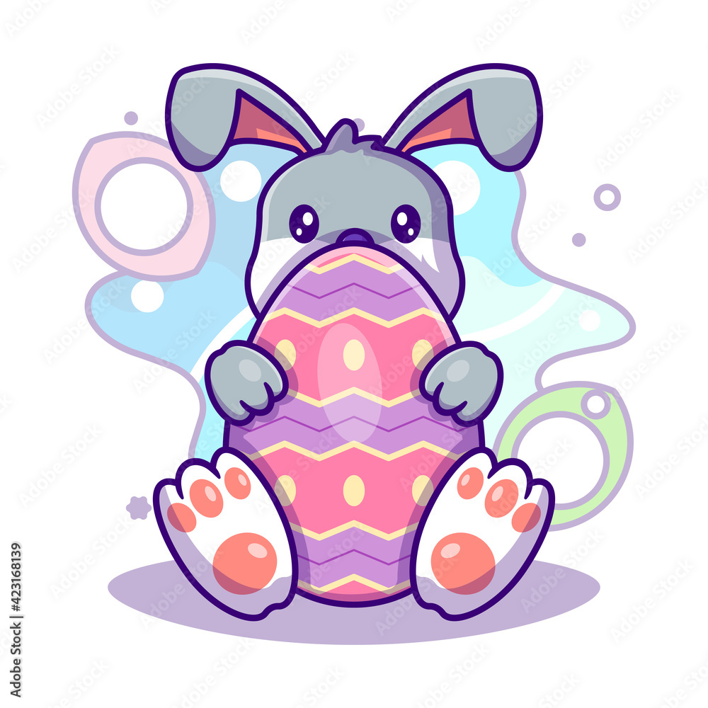 Cute Bunny Hug Egg to Easter Day Vector Icon Illustration in Flat Cartoon style for Web Landing Pages with Banner or Sticker and Background Cute Bunny Hug Egg to Easter Day Vector Icon Illustration in Flat Cartoon style for Web Landing Pages with Banner or Sticker and Background