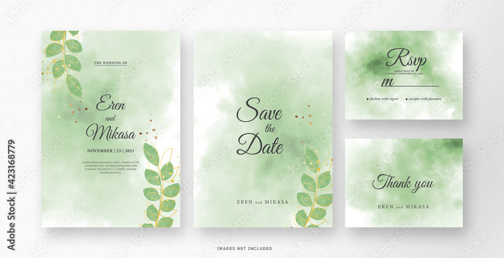 Green Wedding invitation card watercolor