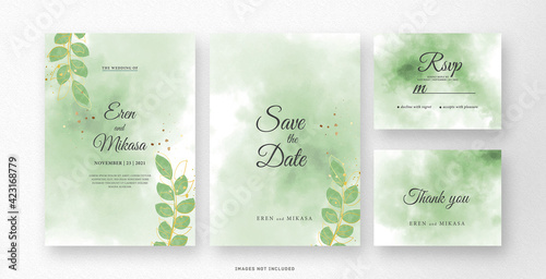 Green Wedding invitation card watercolor