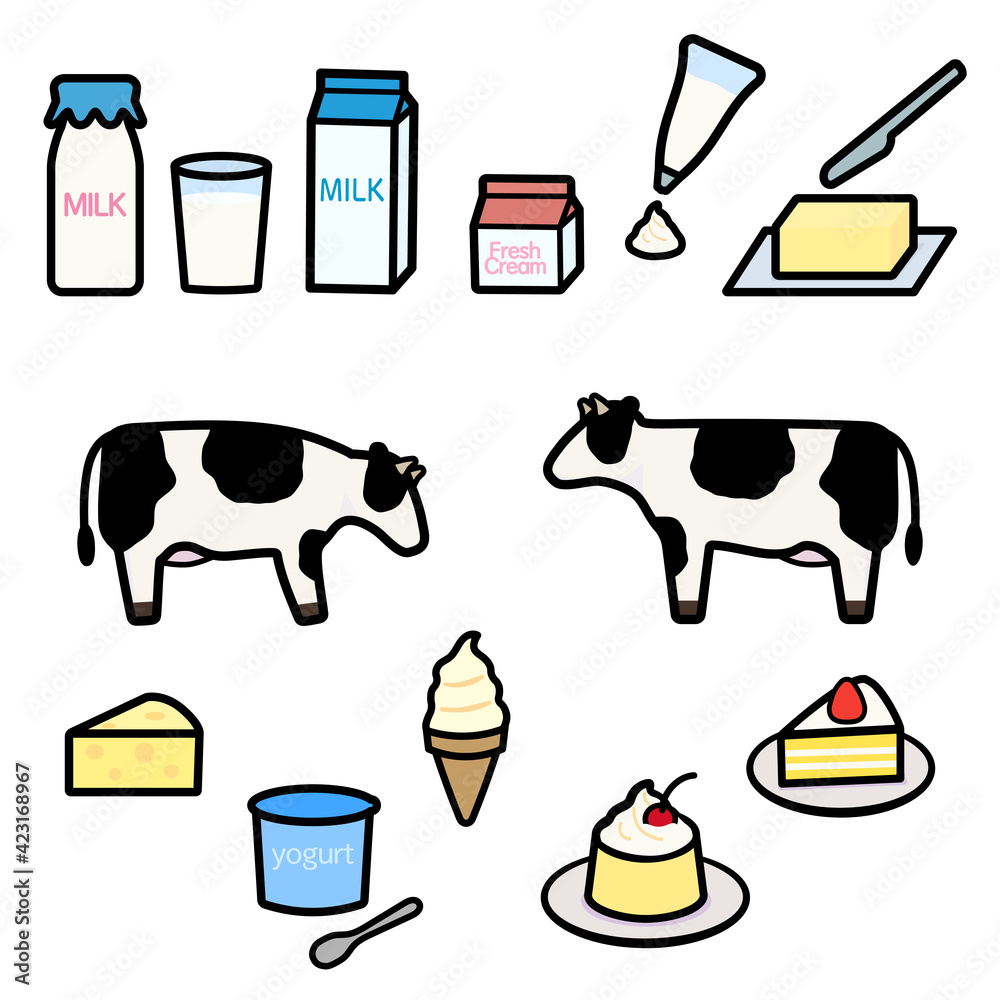 シンプルでかわいい乳製品のイラストセット Stock Vector Adobe Stock