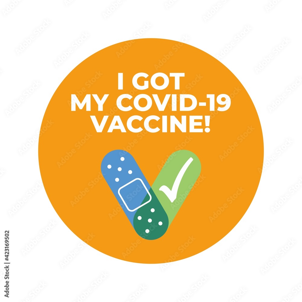 I Got My Covid-19 Vaccine Sticker Label Vector of Vaccinated People