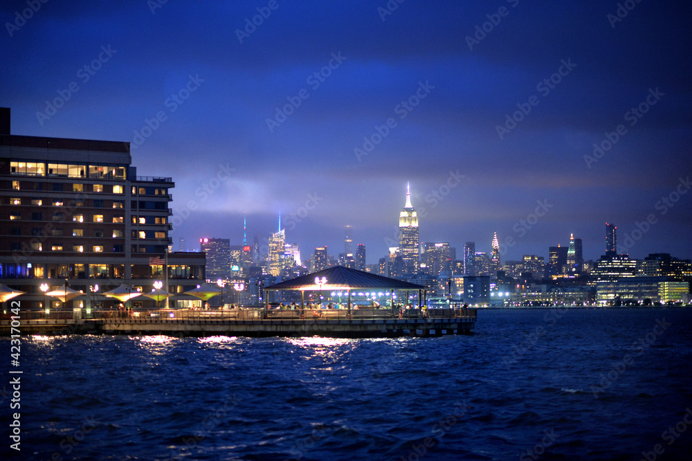 New York city skyline at night. USA
