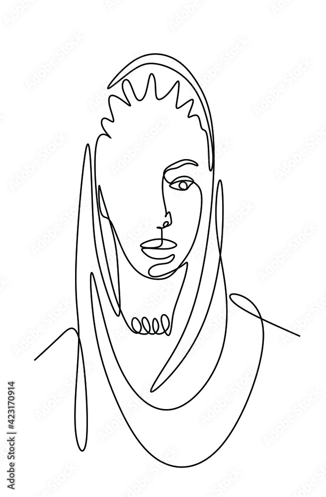 The lady in the headscarf is drawn in a single line. Spa services.Beauty salon. Drawing a single line. Minimalism. Print for T-shirts, for coloring. minimalist poster line, cosmetics, creams, hats The lady in the headscarf is drawn in a single line. Spa services.Beauty salon. Drawing a single line. Minimalism. Print for T-shirts, for coloring. minimalist poster line, cosmetics, creams, hats