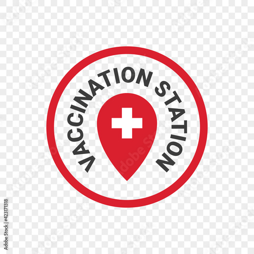 Vaccination. Coronavirus vaccine. Get vaccinated here. Medical sign. Vector illustration