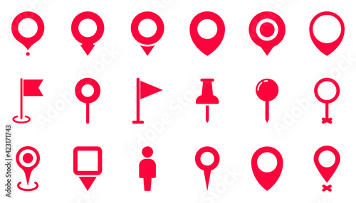 Pin Location icons. Point of location. Set of map pointer. Marker pointer. Vector illustration. Flat Map pin icons to mark location