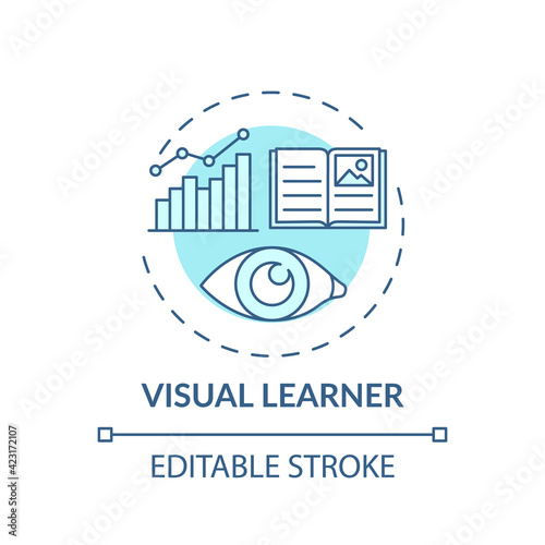 Visual learner turquoise concept icon. Learning method with pictures. Self development, studying strategy idea thin line illustration. Vector isolated outline RGB color drawing. Editable stroke