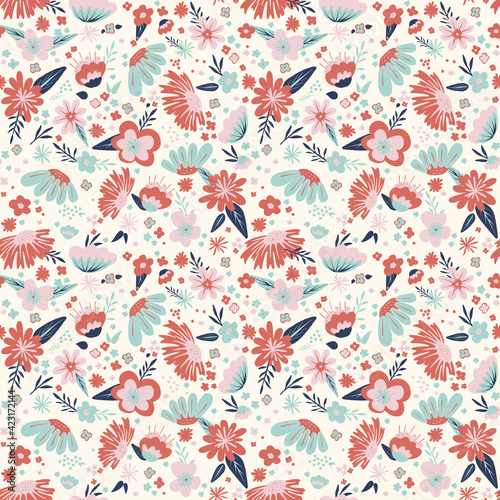 seamless cute flower vector pattern in delicate pastel colors