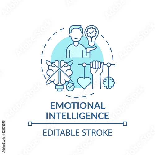 Emotional intelligence turquoise concept icon. Psychological skills. Empathy in relationships. Self development idea thin line illustration. Vector isolated outline RGB color drawing. Editable stroke