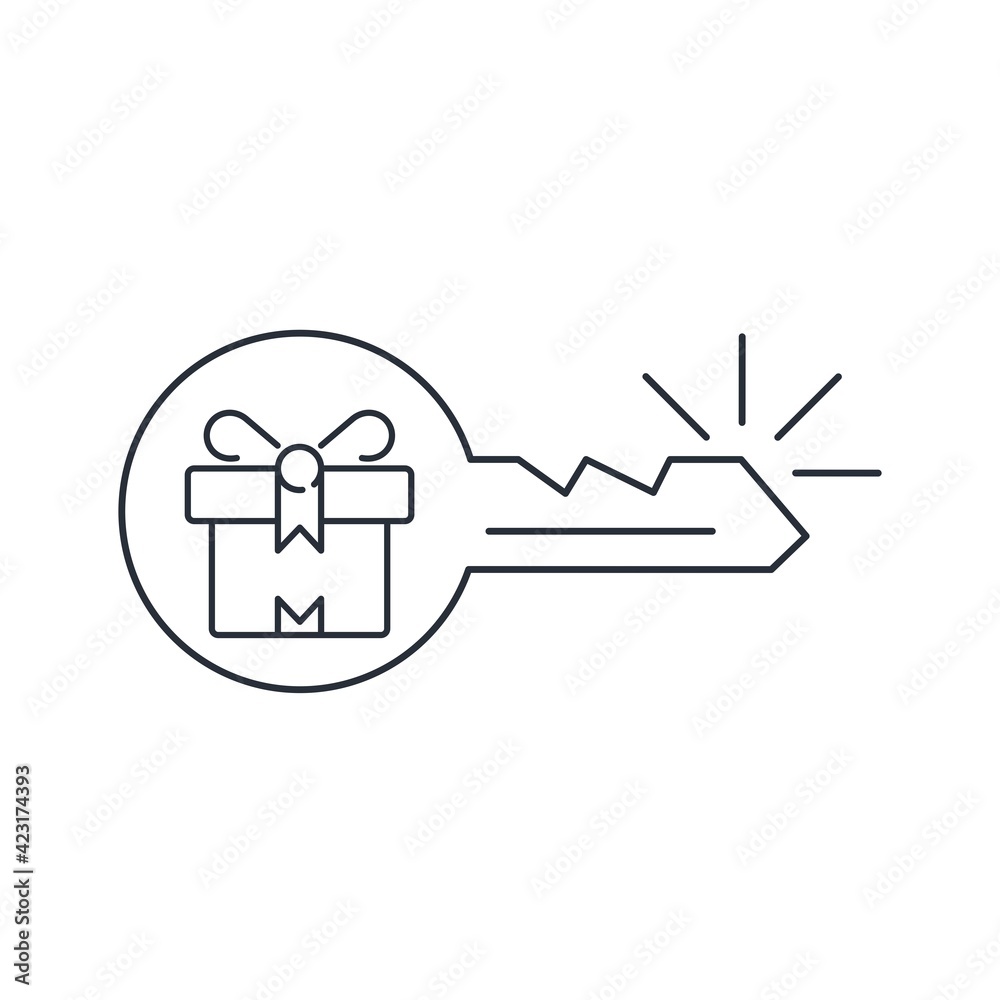 The key to gifts. Vector linear icon isolated on white background. The key to gifts. Vector linear icon isolated on white background.