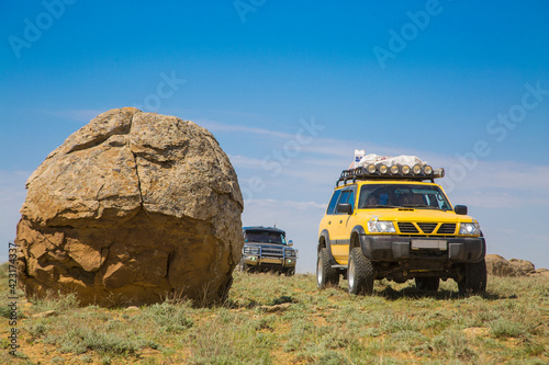 Concretions in Torysh, Western Kazakhstan. Concretion is a spherical mineral aggregate of dense cryptocrystalline, granular or radial-radial structure. photo