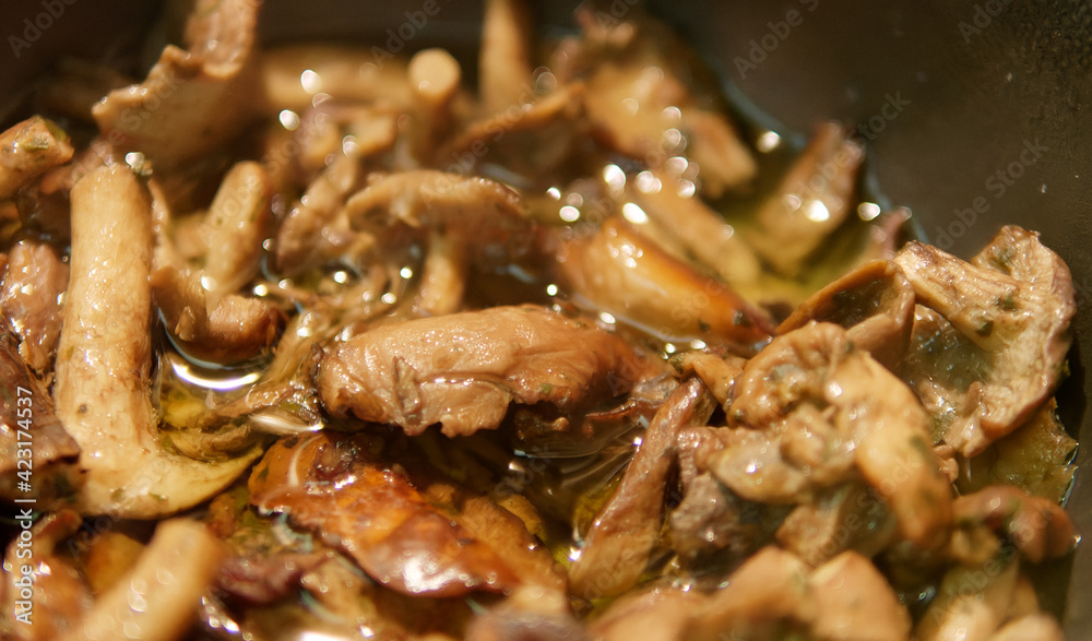 detail of mushroom cooked in a pot detail of mushroom cooked in a pot