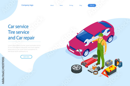 Isometric Auto Car Repair Service Center. Car Repair Station. Online roadside assistance.