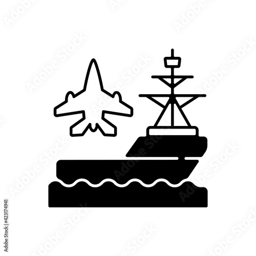 black aircraft carrier and jet outline clip art preview