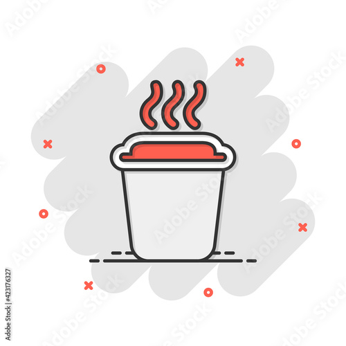 Coffee, tea cup icon in comic style. Coffee mug vector cartoon illustration pictogram. Drink business concept splash effect.