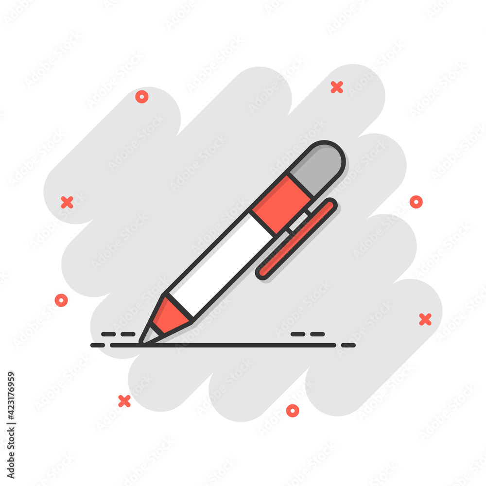 Pen icon in comic style. Highlighter vector cartoon illustration pictogram. Pen business concept splash effect. Pen icon in comic style. Highlighter vector cartoon illustration pictogram. Pen business concept splash effect.