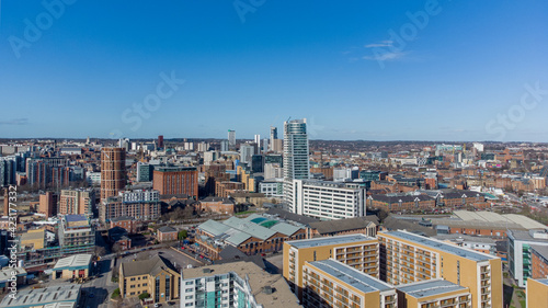 Leeds City Centre in Yorkshire, England looking north on a sunny day towards Bridgewater Place and the city centre with offices, apartments, hotels and retail