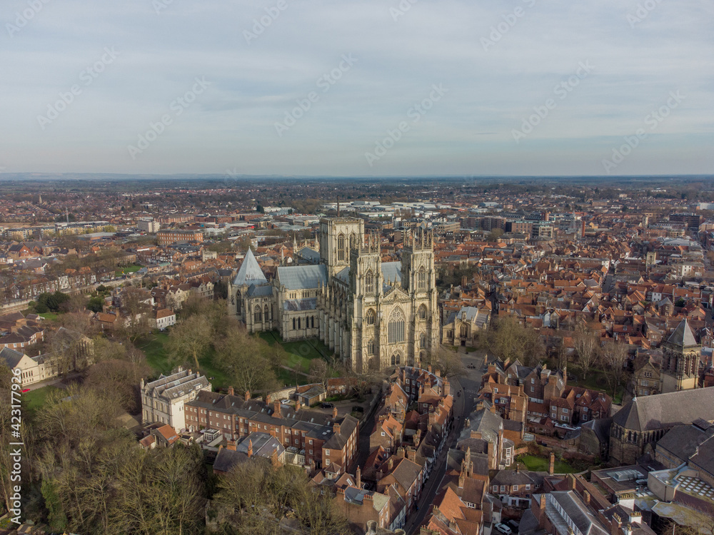 York Minster and York city centre aerial view the historic city in Yorkshire, northern England
