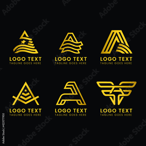 Alphabetical letter a logo collection with a golden style color Free Vector