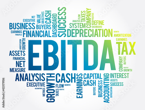 EBITDA (Earnings before interest, taxes, depreciation and amortization) word cloud collage, business concept background