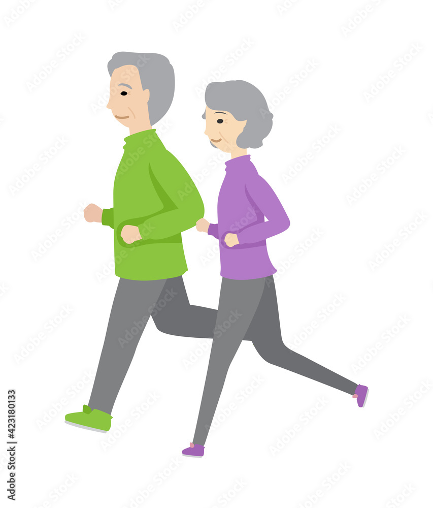 ジョギングする高齢の夫婦
