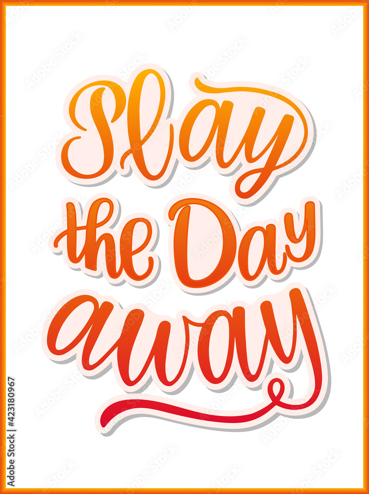 Play the day away text. Motivational quote, handwritten calligraphy text for inspirational posters, cards and social media content. Gradient color. Play the day away text. Motivational quote, handwritten calligraphy text for inspirational posters, cards and social media content. Gradient color.