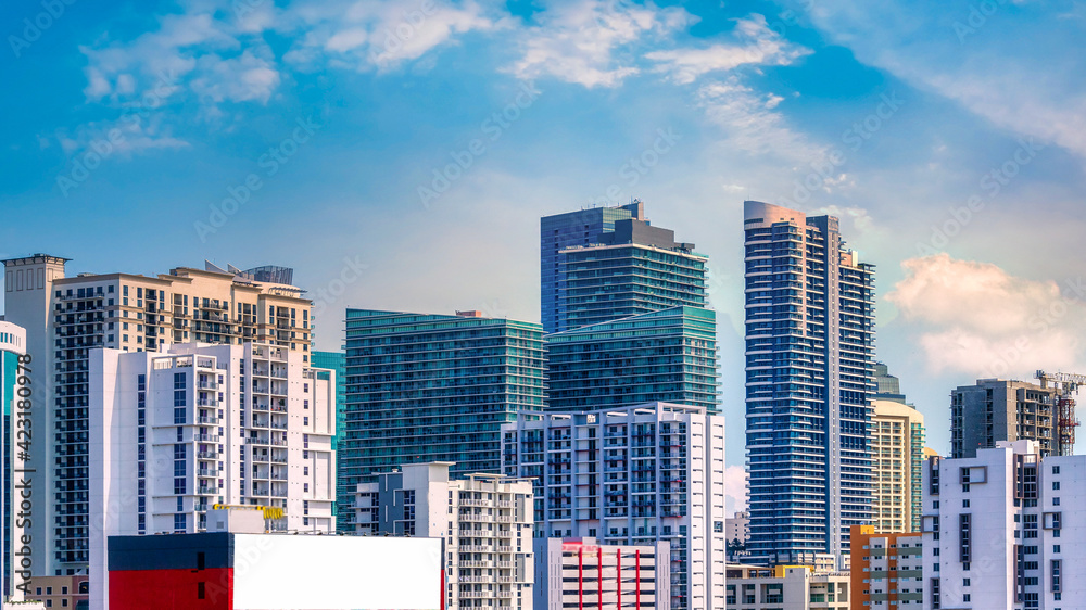 Miami city skyline with copy space for advertisement, Florida, USA