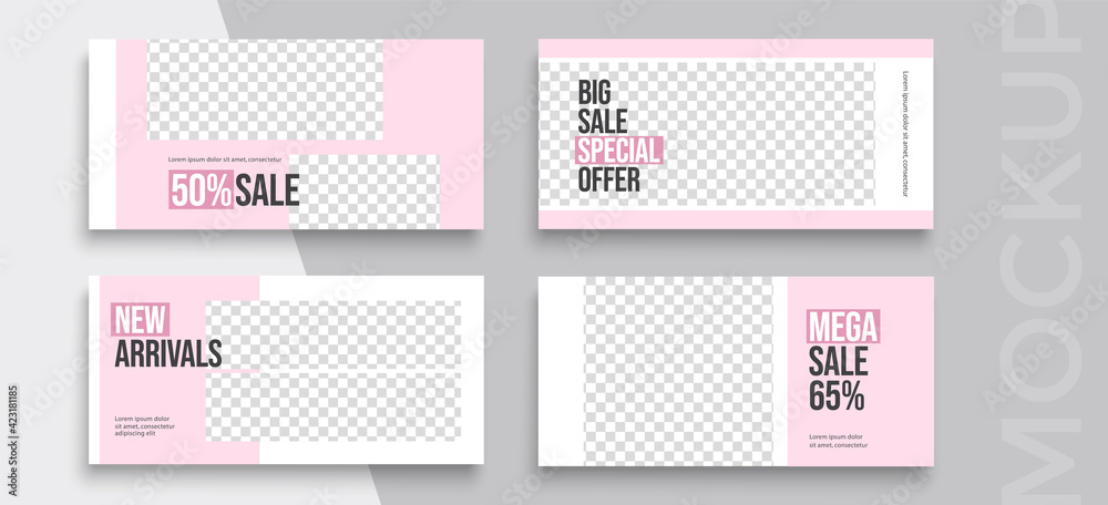 Naklejka premium Sale banner layout design. Set of social media mobile app for shopping, sale, product promotion
