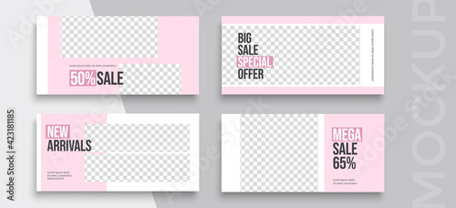 Sale banner layout design. Set of social media mobile app for shopping, sale, product promotion