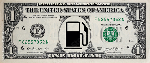 1 US dollar banknote with black gas station icon © Ruslan