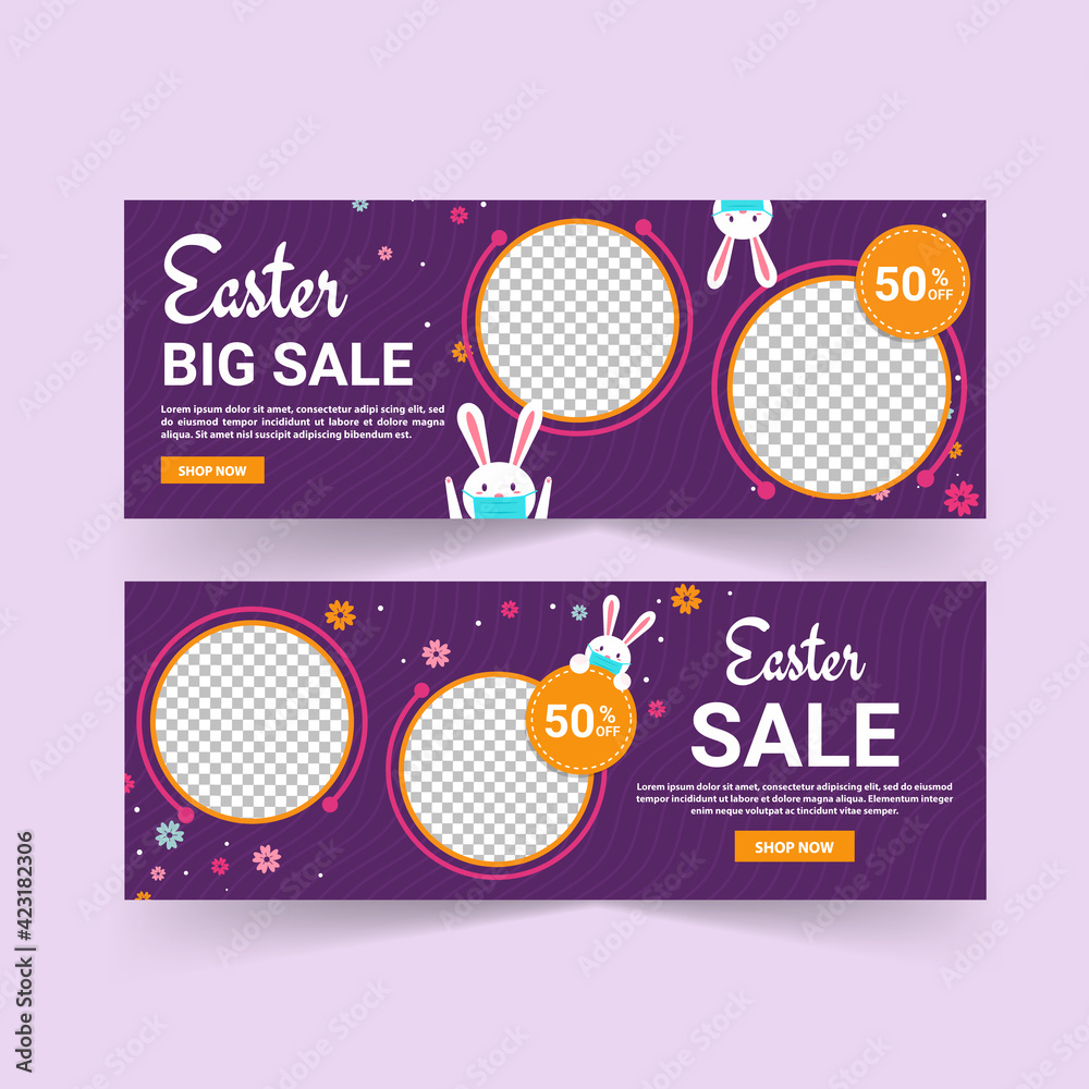 Easter sale banner. Happy easter. Quarantine at home. Banners vector for social media ads, web ads, business messages, discount flyers and big sale banner.