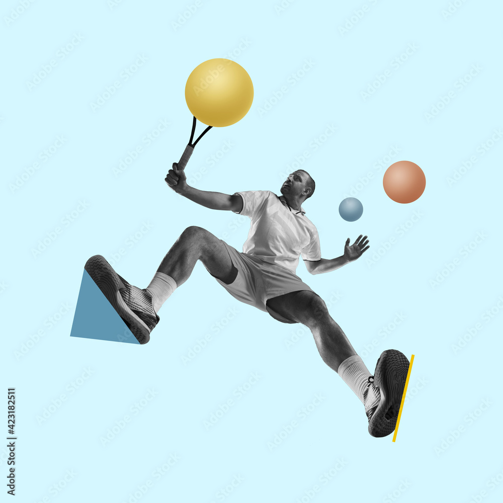 Fototapeta premium Modern design, contemporary art collage. Inspiration, idea, trendy urban magazine style. Negative space to insert your text or ad.