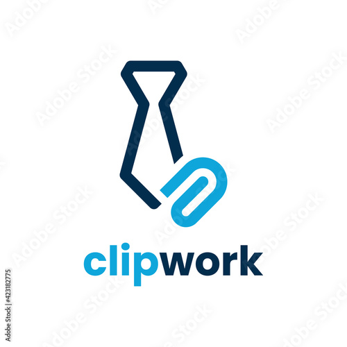 Clip work logo design template. Vector illustration tie and clip with creative line art style.