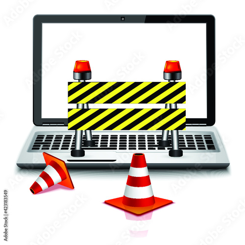 Website under construction with Laptop and traffic cones isolated