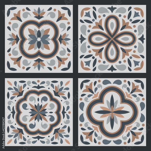 Collection of 4 ceramic tiles in vintage style