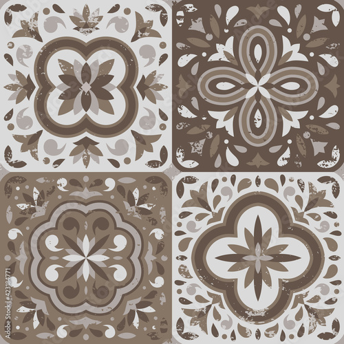 Collection of 4 ceramic tiles in vintage style photo