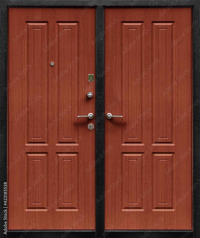 Model of entrance metal door isolated on white background Model of entrance metal door isolated on white background