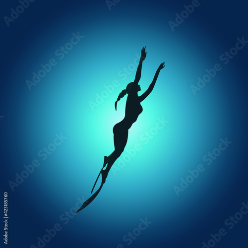 silhouette of a person diver. girl underwater