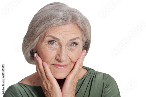 emotional senior woman posing isolated