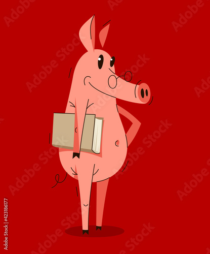 Funny cartoon pig holding a...