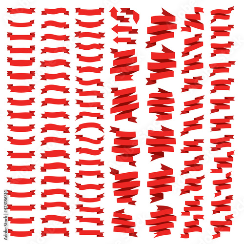 Ribbons - Banner set in red on white background. Vector illustration.