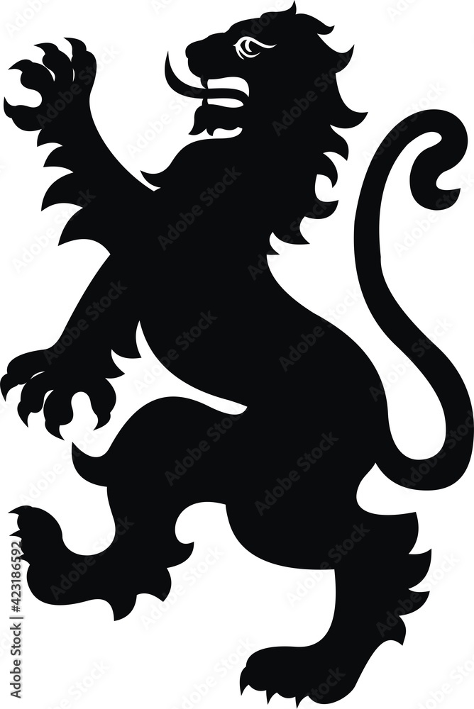 Heraldic lion vintage illustration. Black white silhouette Stock ...