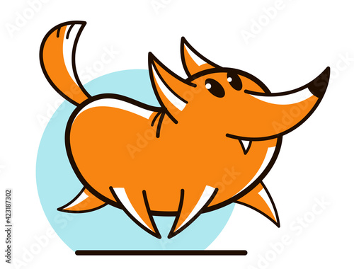 Funny cartoon fox running brave and positive flat vector illustration isolated on white  wildlife animal humorous drawing.