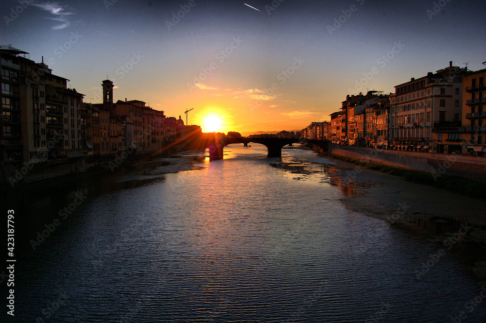 View of the main monuments and places of Florence (Italy). Ponte Vecchio (Vecchio Bridge).
