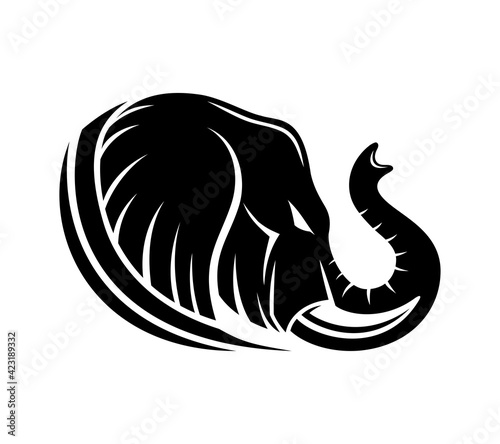 Illustration with angry elephant icon isolated on white background.