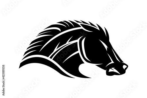 Illustration with angry horse icon isolated on white background.