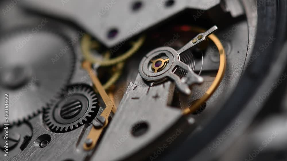 Working gear mechanism of an old wrist watch in macro. Close-up Working gear mechanism of an old wrist watch in macro. Close-up