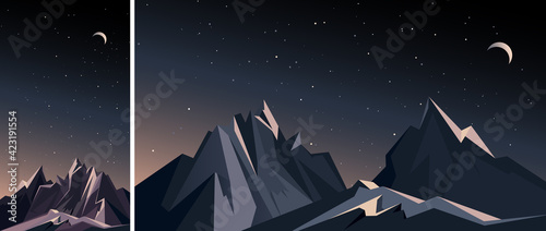 Night mountain landscape. Nature scenery in vertical and horizontal orientation.