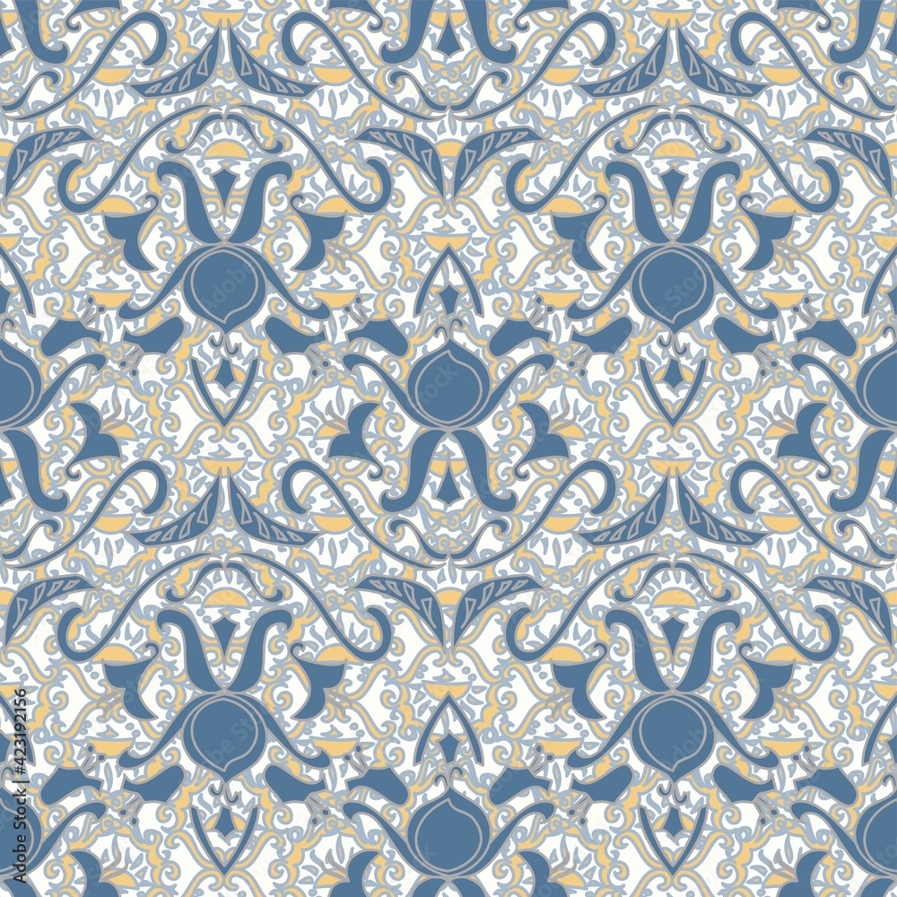Ornate And Detailed Abstract Repeat Pattern In Blue And Gold